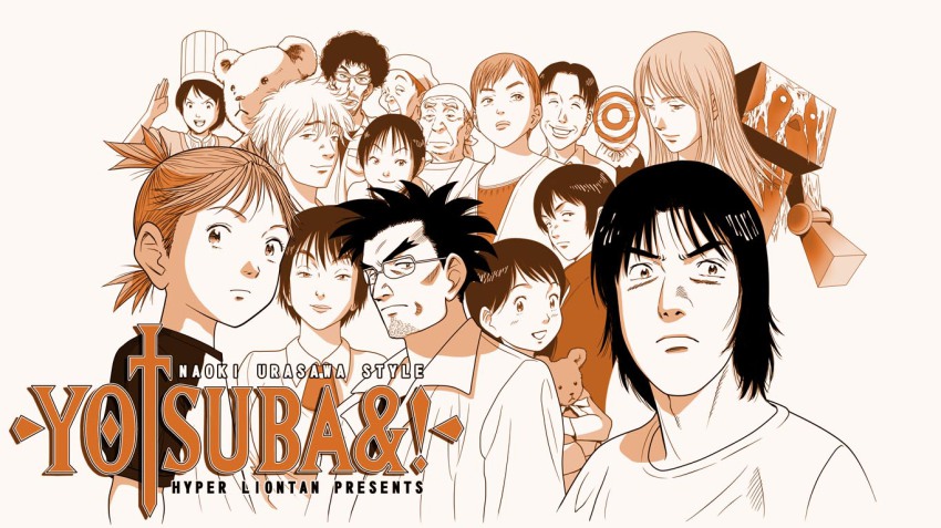 6+boys 6+girls ayase_asagi ayase_ena ayase_fuuka danboo duralumin everyone giulietta_(yotsubato!) hayasaka_miura higemoja hiwatari jumbo koiwai_yotsuba liontan monster_(manga) mr._koiwai mr_ayase mrs_ayase multiple_boys multiple_girls parody shimau simple_background stuffed_animal stuffed_toy style_parody teddy_bear torako_(yotsubato!) urasawa_naoki_(style) yanda yotsubato!