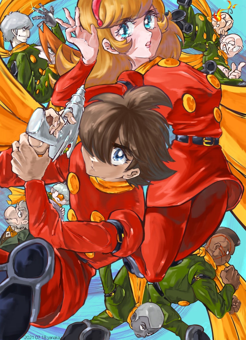 absurdres albert_heinrich blonde_hair brown_hair chang_changku coat cyborg cyborg_009 francoise_arnoul geronimo_jr great_britain_(cyborg_009) grey_hair highres isaac_gilmore ivan_whisky jet_link long_hair pyunma scarf shimamura_joe short_hair yanaka_6009
