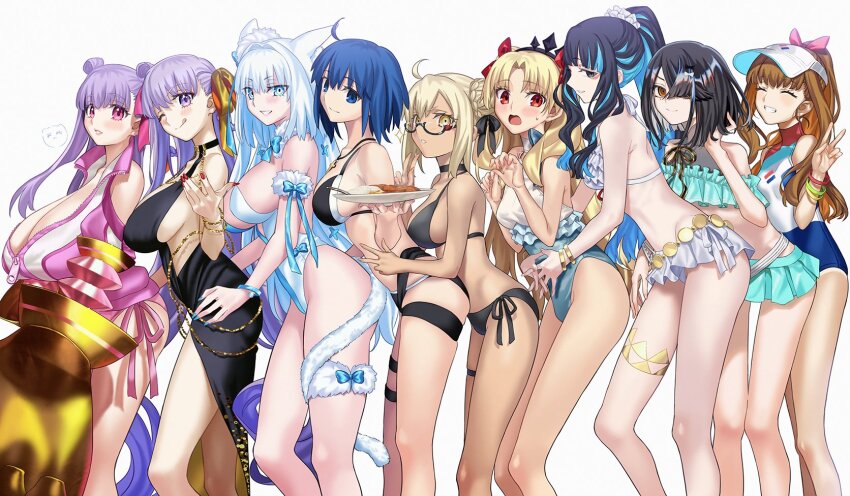 6+girls ;q ahoge animal_ears aora aqua_bikini aqua_skirt artoria_pendragon_(fate) bare_shoulders bb_(fate) bb_dubai_(fate) bikini black_bikini black_dress black_hair black_tiara blonde_hair blue_eyes blue_hair blue_leotard blue_one-piece_swimsuit blush bow braid breasts brown_eyes brown_hair c.i.e.l_(fate) c.i.e.l_(first_ascension)_(fate) cat_ears cat_girl cat_tail chain ciel_(tsukihime) cleavage clothing_cutout cocktail_dress colored_inner_hair competition_swimsuit cross cross_necklace curry curry_rice dark-skinned_female dark_skin detached_collar dobrynya_nikitich_(fate) dobrynya_nikitich_(swimsuit_lancer)_(fate) dobrynya_nikitich_(swimsuit_lancer)_(second_ascension)_(fate) dress ereshkigal_(fate) eyeliner fate/extra fate/grand_order fate_(series) food frilled_bikini frilled_bikini_top frilled_one-piece_swimsuit frills fur_collar glasses gold_chain grey_eyes hair_bow hair_bun hair_over_one_eye hair_ribbon hairband hat high_ponytail highleg highleg_leotard highleg_one-piece_swimsuit highres holding holding_plate huge_breasts jacket jewelry kishinami_hakuno_(female) large_breasts latin_cross leotard lineup long_hair long_sleeves looking_at_viewer makeup medium_breasts medium_hair miniskirt mole mole_under_eye multicolored_hair multicolored_leotard multiple_girls mysterious_heroine_xx_alter_(fate) necklace one-piece_swimsuit one_eye_closed open_mouth parted_bangs passionlip_(celeb_summer_experience_swimsuit)_(fate) passionlip_(fate) pink_bikini pink_eyes pink_jacket pink_ribbon plate ponytail purple_eyes purple_hair red_eyes ribbon rice short_hair shoulder_cutout side_slit sidelocks skirt small_breasts smile space_ereshkigal_(fate) space_ereshkigal_(first_ascension)_(fate) swimsuit tail tan tenochtitlan_(fate) tenochtitlan_(swimsuit_mooncancer)_(fate) tenochtitlan_(swimsuit_mooncancer)_(first_ascension)_(fate) thighlet thighs tiara tongue tongue_out tsukihime tsukihime_(remake) two-tone_leotard two-tone_one-piece_swimsuit two-tone_swimsuit two_side_up v very_long_hair visor_cap white_bikini white_hair white_leotard white_one-piece_swimsuit xu_fu_(fate) xu_fu_(swimsuit_avenger)_(fate) xu_fu_(swimsuit_avenger)_(second_ascension)_(fate) yellow_eyes yellow_ribbon