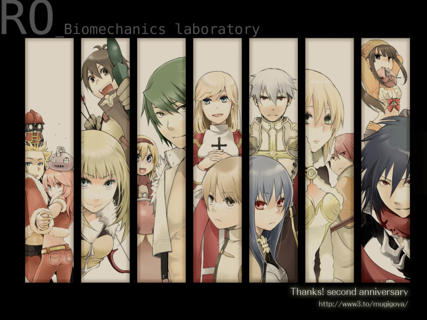 1other 6+boys 6+girls acolyte_(ragnarok_online) ahoge animal animal_on_head archer_(ragnarok_online) armeyer_dinze armor arms_at_sides arms_up arrow_(projectile) assassin_cross_(ragnarok_online) back bandana bare_pectorals belt bio_lab black_shirt blonde_hair blue_eyes blue_hair blunt_bangs blush border bow bow_(weapon) bra bracelet breastplate brown_cape brown_capelet brown_eyes brown_gloves brown_hair brown_headwear brown_jacket brown_pants brown_shirt cape capelet cassock cecil_damon chest_armor closed_mouth column_lineup commentary_request copyright_name cowboy_shot crop_top cross dress egnigem_cenia empty_eyes english_text eremes_guile errende_ebecee expressionless eyes_visible_through_hair firefighter fur-trimmed_cape fur-trimmed_crop_top fur-trimmed_jacket fur_trim gas_mask gemini_s58 gloves green_eyes green_hair hair_between_eyes hairband high_priest_(ragnarok_online) high_wizard_(ragnarok_online) holding holding_bow_(weapon) holding_weapon howard_alt-eisen interlocked_fingers jacket jewelry juliet_sleeves kathryne_keyron kavach_icarus laurell_weinder long_hair long_sleeves looking_at_viewer looking_back looking_to_the_side lord_knight_(ragnarok_online) mage_(ragnarok_online) margaretha_sorin mask merchant_(ragnarok_online) metaling money_bag monster multiple_boys multiple_girls negi_mugiya on_head open_clothes open_jacket open_mouth pants parted_lips pauldrons pectorals pink_hair ponytail puffy_sleeves ragnarok_online red_bag red_bow red_dress red_eyes red_hair red_hairband red_pants red_scarf remover_(ragnarok_online) revealing_clothes scarf seyren_windsor shaded_face shirt short_hair short_sleeves shoulder_armor sidelocks simple_background smile sniper_(ragnarok_online) spiked_bracelet spikes standing suspenders swordsman_(ragnarok_online) teeth thief_(ragnarok_online) torn_clothes torn_scarf torn_sleeves two-tone_dress underwear upper_body watermark weapon web_address white_background white_bra white_dress white_hair white_shirt whitesmith_(ragnarok_online) wickebine_tres yellow_eyes yellow_shirt zipper zipper_pull_tab
