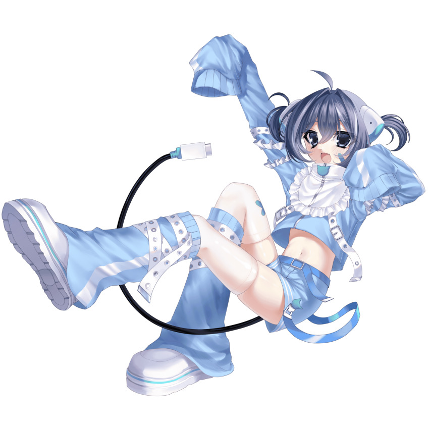 1boy 2000s_(style) android animal_ears cable cable_tail cat_ears chobits fang frutiger_aero highres humanoid_robot indie_virtual_youtuber mechanical_tail multicolored_hair non-web_source nyaonix persocom_(chobits) pome_8 robot robot_ears solo tail tenshi_kaiwai trap twintails two-tone_hair usb_cable utau virtual_youtuber