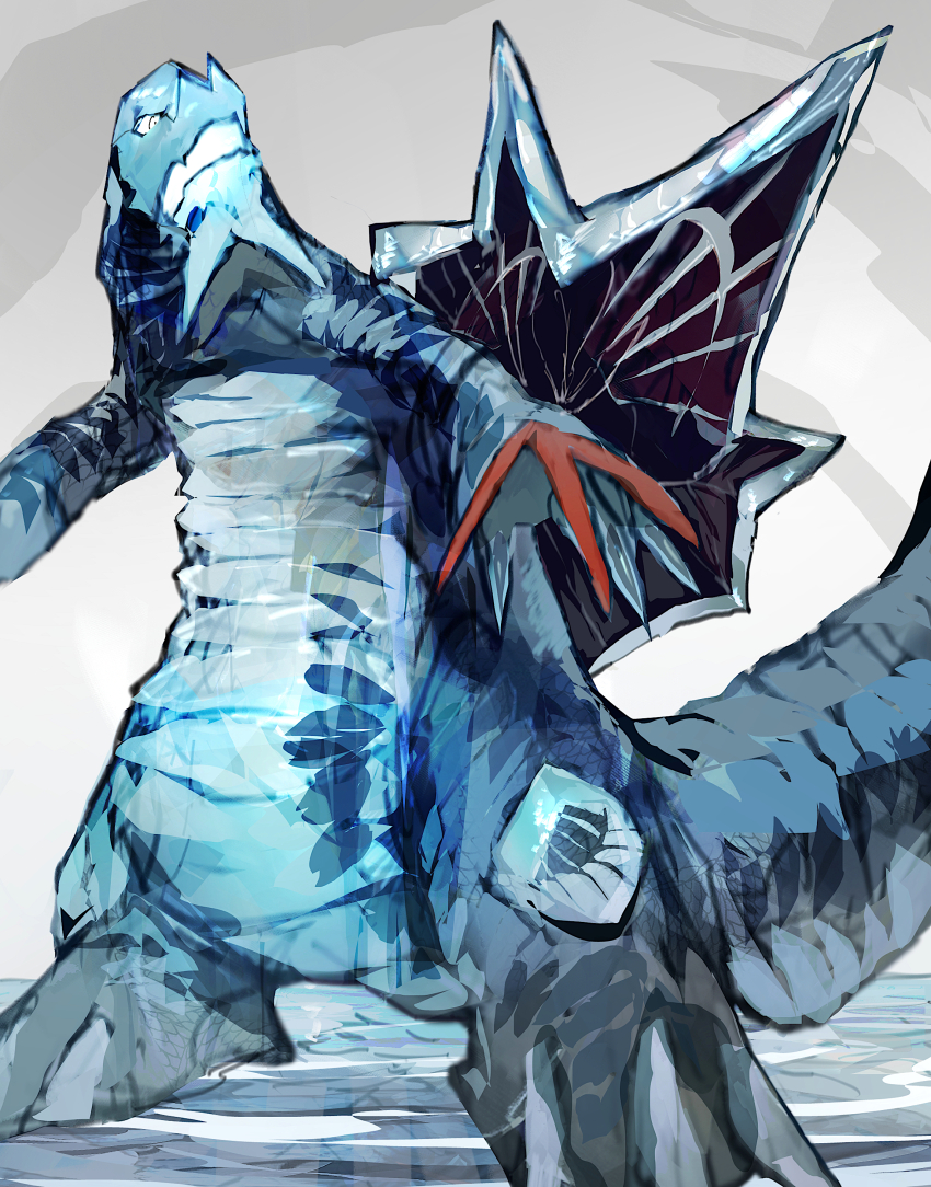absurdres baxcalibur blue_skin claws colored_skin highres ice nintendo no_humans pokemon pokemon_(creature) sail simple_background solo sukepmonster tail