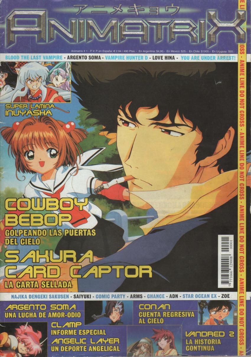 angelic_layer argento_soma blood_the_last_vampire brown_hair cardcaptor_sakura character_request cigarette comic_party conan cover cowboy_bebop crossover edogawa_conan green_eyes highres higurashi_kagome inuyasha inuyasha_(character) kinomoto_sakura love_hina magazine_(source) magazine_cover meitantei_conan open_mouth pink_hair red_eyes saiyuki scan spanish_text spike_spiegel star_ocean_ex star_ocean_the_second_story vampire_hunter_d