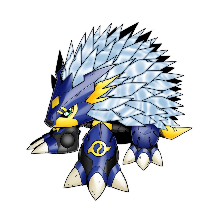 absurdres armadimon armor crests_(digimon) digimental_of_friendship digimon digimon_(creature) fuzzzycomics green_eyes highres looking_at_viewer oridigi original solo togemogumon