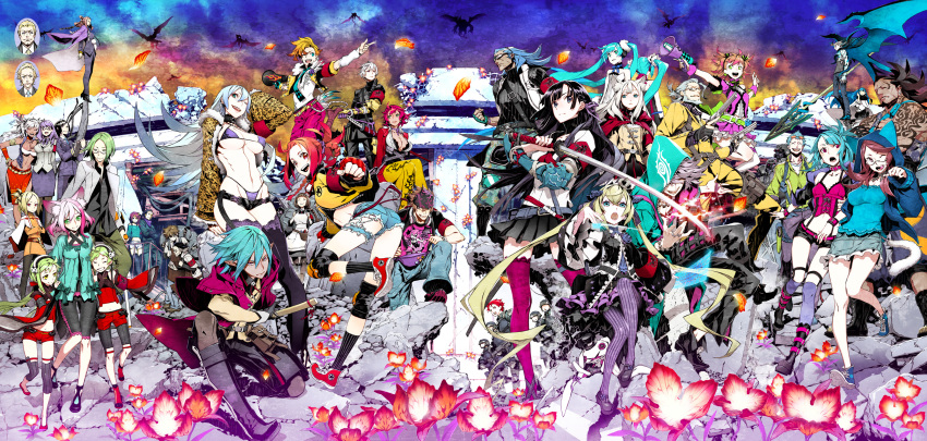 6+boys 6+girls 7th_dragon 7th_dragon_(series) 7th_dragon_2020 7th_dragon_2020-ii absurdres aitelle animal_ears black_hair blue_hair cat_ears character_request chelsea_(7th_dragon) dark_skin destroyer_(7th_dragon_2020) dress emel_(7th_dragon) everyone floro_(7th_dragon) hacker_(7th_dragon) hatsune_miku highres idol_(7th_dragon) long_hair long_sleeves machinery marina_(7th_dragon) miina_(7th_dragon) miina_(7th_dragon_2020) miniskirt miroku_(7th_dragon) miroku_(7th_dragon_2020) miwa_shirow multiple_boys multiple_girls navigator_(7th_dragon) nishimura_haru_(7th_dragon) official_art one_eye_closed pointing pointing_at_viewer red_(7th_dragon) sakuraba_izumi sakuraba_shouji samurai_(7th_dragon) samurai_(7th_dragon_2020) shitorin_(7th_dragon) skirt sword tabard tattoo thighhighs torn_clothes tsubaki_kujo twintails unose_aoi very_long_hair vocaloid weapon wink