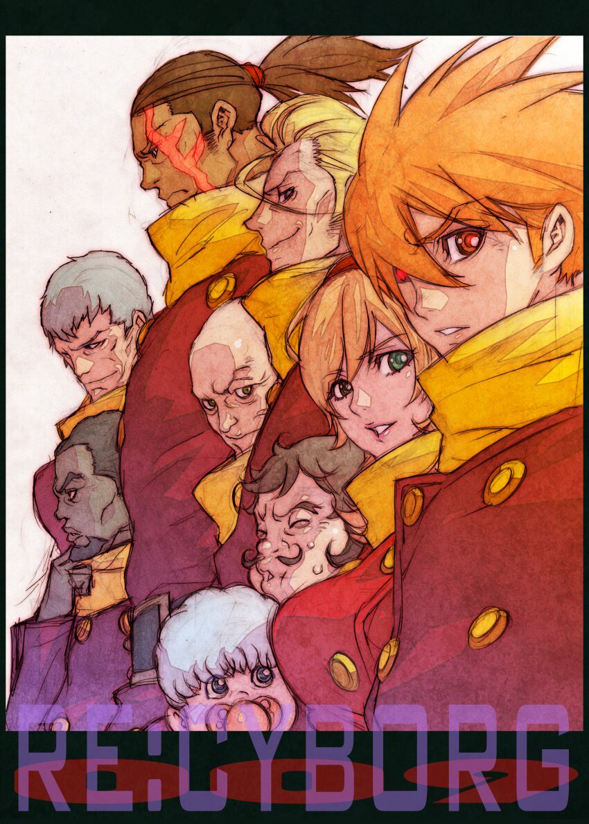 009_re:cyborg 1girl absurdres albert_heinrich chang_changku coat cyborg francoise_arnoul geronimo_jr great_britain_(cyborg_009) hair_over_one_eye highres ir ivan_whisky jet_link kotobuki_tsukasa long_hair looking_at_viewer pyunma red_coat scarf shimamura_joe short_hair yellow_scarf