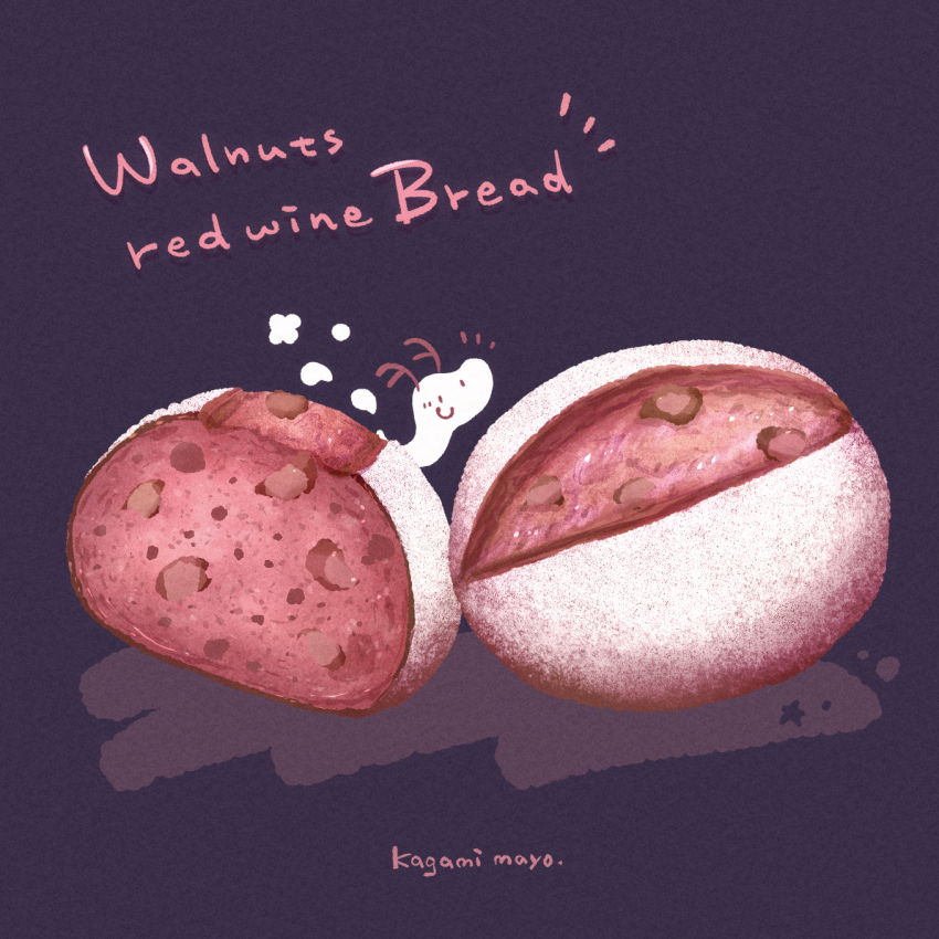 artist_name bread food food_focus food_name highres kagami_mayo no_humans nut_(food) original purple_background walnut
