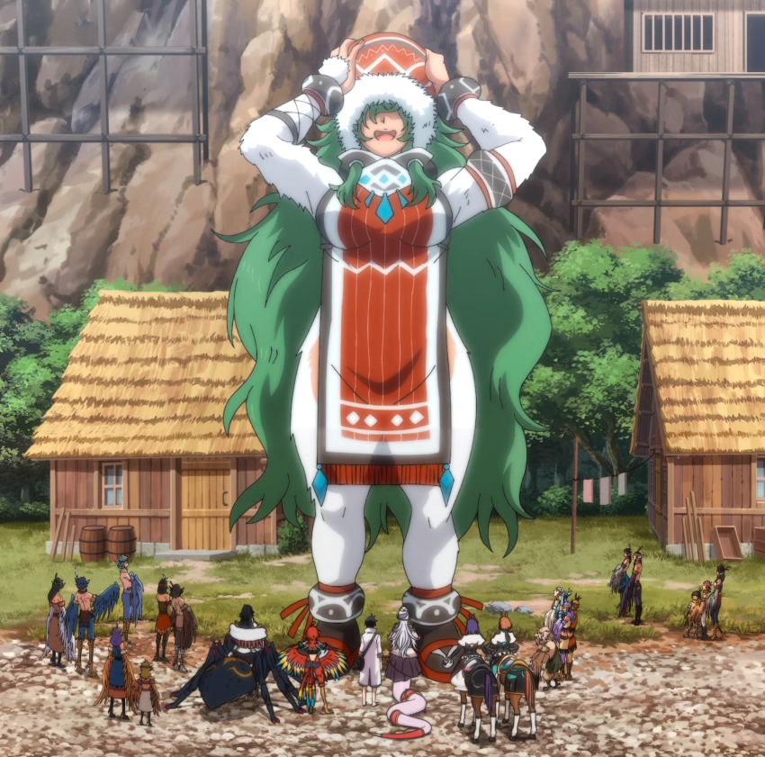 1boy arachne arahnia_taranterra_arachnida arthropod_girl centaur dione_nephilim giant giantess glenn_litbeit green_hair harpy highres illy_(monster_musume_no_oisha-san) insect_girl kay_(monster_musume_no_oisha-san) kay_arte lamia lorna_(monster_musume_no_oisha-san) lorna_arte monster_girl monster_musume_no_oisha-san multiple_girls saphentite_neikes spider_girl taur