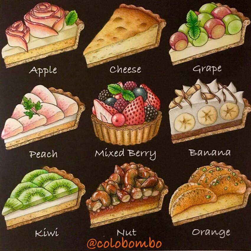 banana banana_slice black_background blackberry_(fruit) blueberry cake cake_slice cheesecake chocolate_syrup colobombo commentary commentary_request english_commentary flower food food_focus fruit fruit_tart grapes instagram_username kiwi_(fruit) kiwi_slice leaf mixed-language_commentary no_humans nut_(food) orange_(fruit) orange_slice original pie pie_slice pink_flower pink_rose raspberry rose simple_background strawberry strawberry_slice tart_(food)