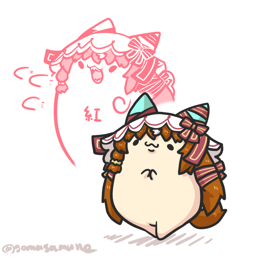 animal_ears bow brown_hair goma_(gomasamune) highres horse_ears horse_tail long_hair multiple_views own_hands_together rapid_punches red_bow shadow simple_background standing still_in_love_(umamusume) tail twitter_username umamusume veil very_long_hair white_background