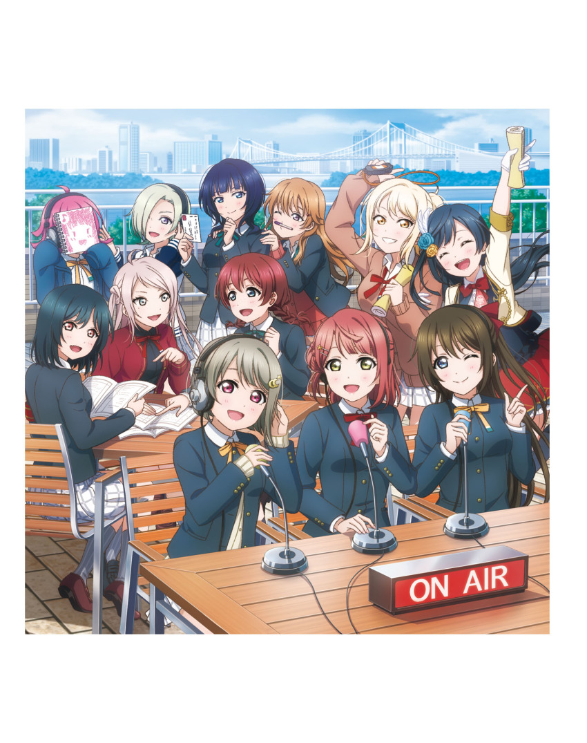 6+girls ahoge artbook asaka_karin black_hair blonde_hair blue_eyes book bow braid brown_hair cardigan emma_verde green_hair grey_eyes grey_hair grin hair_bun hair_ornament headphones highres jacket konoe_kanata long_hair long_sleeves looking_at_viewer love_live! love_live!_nijigasaki_high_school_idol_club mia_taylor microphone mifune_shioriko miyashita_ai mole multiple_girls nakasu_kasumi nijigasaki_school_uniform non-web_source official_art one_eye_closed one_side_up open_mouth orange_eyes orange_hair osaka_shizuku pink_eyes pink_hair ponytail purple_eyes purple_hair red_bow red_eyes ribbon rina-chan_board school_uniform short_hair sidelocks single_side_bun sitting skirt sky smile tennoji_rina twin_braids twintails uehara_ayumu winter_uniform yellow_eyes yuki_setsuna zhong_lanzhu
