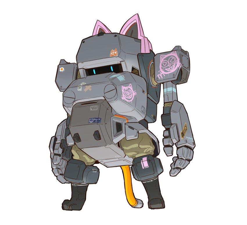 animal_ears blue_eyes cat_ears cavico_models highres jgsdf_type_07_tank_nacchin kemonomimi_mode looking_down mecha mechanical_ears moi_moi7 no_humans official_art open_hands original robot second-party_source solo white_background