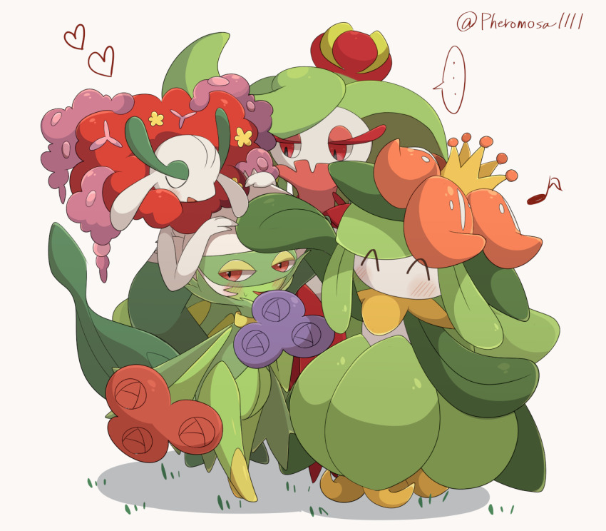 ... 4girls ^_^ a-nya arm_up big_hair blue_flower blue_rose blush closed_eyes colored_skin crown female_focus flat_chest florges florges_(red_flower) flower full_body gen_4_pokemon gen_5_pokemon gen_6_pokemon gen_7_pokemon green_hair green_skin hair_flower hair_ornament half-closed_eyes hand_on_another&#039;s_head hand_up hands_on_another&#039;s_head hands_up happy heart highres interspecies lilligant long_hair mini_crown monster_girl multicolored_hair multicolored_skin multiple_girls musical_note nintendo no_mouth open_mouth orange_flower pink_hair plant_girl pokemon pokemon_(creature) red_eyes red_flower red_hair red_rose rose roserade sidelocks simple_background smile speech_bubble spoken_ellipsis standing sweat swept_bangs tilted_headwear tsareena two-tone_hair two-tone_skin u_u white_background white_skin yellow_flower yellow_headwear yuri