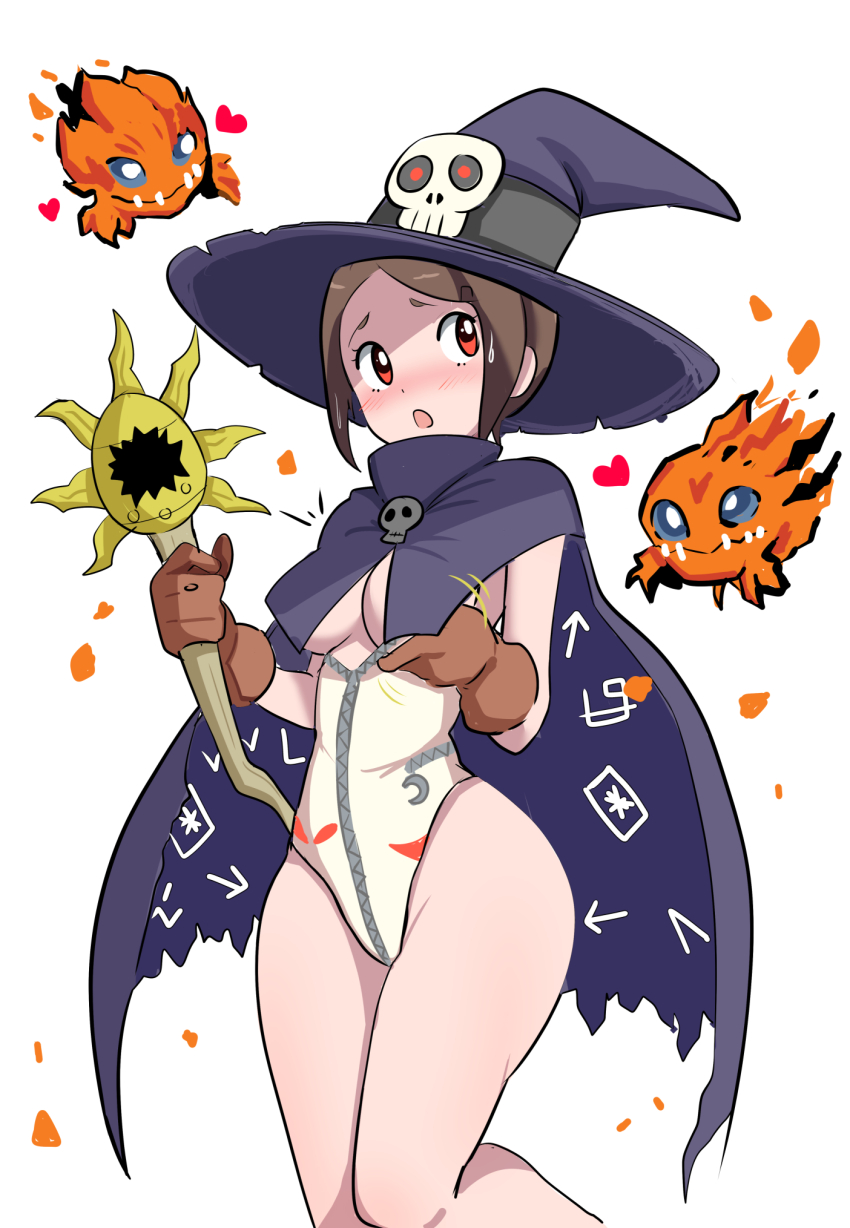 1girl blue_eyes cosplay digimon digimon_adventure_02 female_focus fire highres pabsmikan petimeramon simple_background skull solo white_background wizarmon wizarmon_(cosplay) yagami_hikari