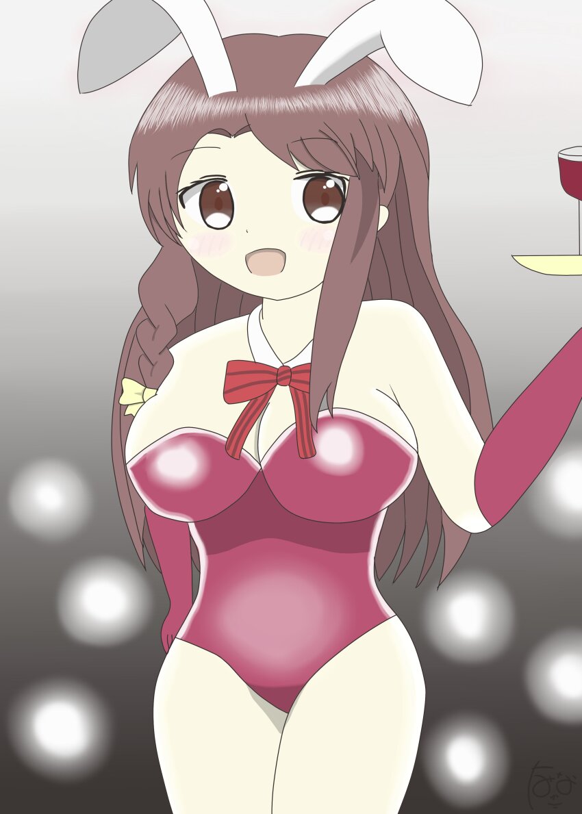 1girl absurdres breasts brown_hair cleavage highres kin-iro_mosaic large_breasts leotard matsubara_honoka playboy_bunny red_leotard