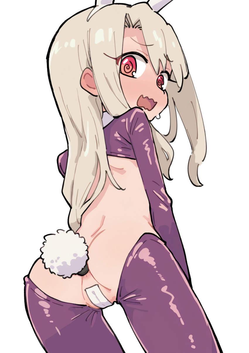 1girl @_@ ai-assisted anal anal_beads anal_object_insertion anal_tail animal_ears anus ass blonde_hair blush butt_plug cameltoe cowboy_shot dutch_angle fake_animal_ears fake_tail fate/kaleid_liner_prisma_illya fate_(series) fire.inc from_behind highres illyasviel_von_einzbern legs loli long_hair looking_at_viewer looking_back maebari object_insertion playboy_bunny rabbit_ears rabbit_tail red_eyes reverse_bunnysuit reverse_outfit sex_toy simple_background solo standing tail thighhighs thighs wavy_mouth white_background