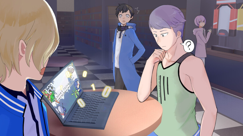 amasawa_keisuke betamon black_eyes black_hair blonde_hair blue_hair coat coat_on_shoulders digimon digimon_(creature) digimon_story:_cyber_sleuth digimon_story:_cyber_sleuth_hacker&#039;s_memory gottsumon grey_eyes grey_hair imai_chitose justimon long_hair mishima_erika mishima_ryuji nogi_yu pink_eyes pink_hair shakkoumon short_hair tentomon twintails very_long_hair wormmon yellow_eyes