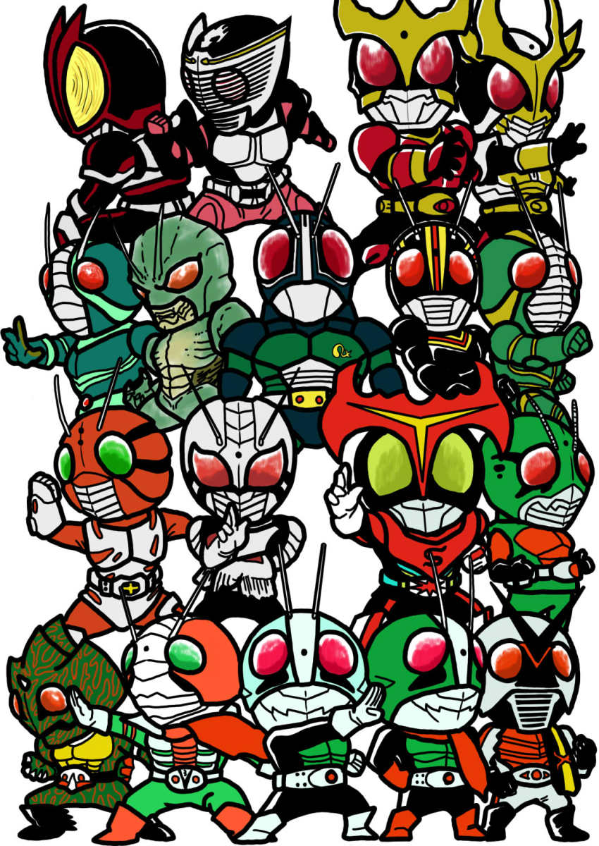 6+boys antennae chibi everyone highres kamen_rider kamen_rider_(1st_series) kamen_rider_1 kamen_rider_2 kamen_rider_555 kamen_rider_agito kamen_rider_agito_(series) kamen_rider_amazon kamen_rider_amazon_(series) kamen_rider_black kamen_rider_black_(series) kamen_rider_black_rx kamen_rider_black_rx_(series) kamen_rider_faiz kamen_rider_j kamen_rider_kuuga kamen_rider_kuuga_(series) kamen_rider_ryuki kamen_rider_ryuki_(series) kamen_rider_shin kamen_rider_stronger kamen_rider_stronger_(series) kamen_rider_super-1 kamen_rider_super-1_(series) kamen_rider_v3 kamen_rider_v3_(series) kamen_rider_x kamen_rider_x_(series) kamen_rider_zo kamen_rider_zx male_focus multiple_boys new_kamen_rider shin_kamen_rider_prologue shouji_nigou skyrider