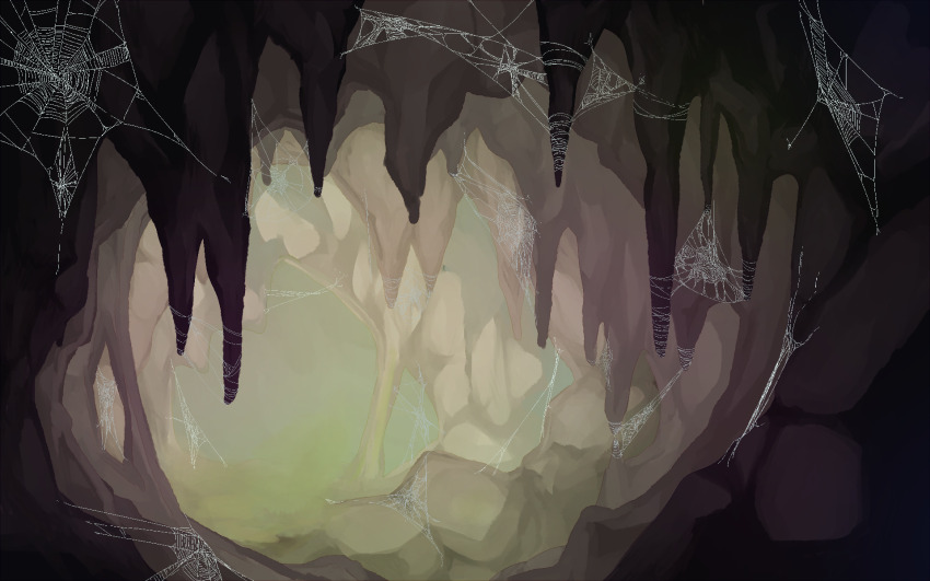 cave_interior commentary highres no_humans ranranotk scenery silk spider_web stalactite stalagmite touhou underground