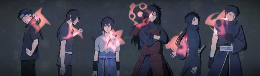 6+boys absurdres arm_warmers armor azkn black_background black_gloves black_hair black_pants black_shirt blue_coat blue_shirt chokutou coat crossed_arms forehead_protector from_side gloves hand_on_own_chest hand_on_own_hip highres jacket japanese_armor katana konohagakure_symbol kusazuri long_hair looking_at_viewer male_focus mangekyou_sharingan multiple_boys naruto_(series) naruto_shippuuden ninja pants ponytail purple_rope rope sharingan shimenawa shirt shoulder_armor simple_background sode sword sword_on_back uchiha_itachi uchiha_izuna uchiha_madara uchiha_obito uchiha_sasuke uchiha_shisui uchiha_symbol upper_body weapon weapon_on_back white_jacket zipper