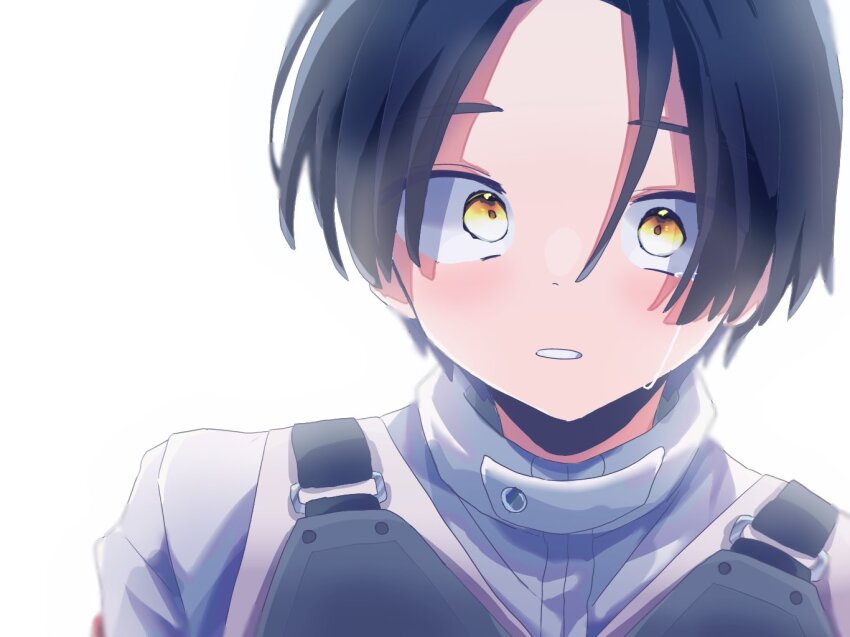 1boy crying crying_with_eyes_open feathers fenix_uniform igarashi_daiji jacket kamen_rider kamen_rider_revice looking_at_viewer male_focus military military_uniform symbolism tears totome_17 upper_body vest white_background white_jacket yellow_eyes