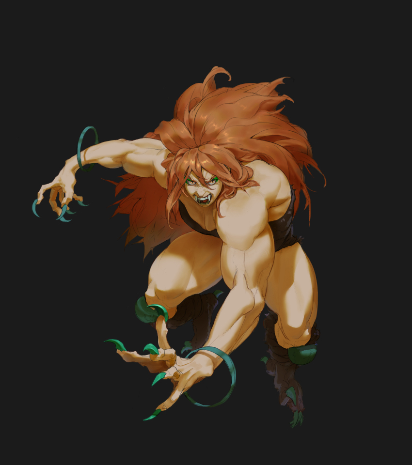 1girl absurdres alternate_color amazon bracelet breakers breasts claws cleavage fangs highres jewelry large_breasts long_hair muscular muscular_arms muscular_female muscular_legs orange_eyes orange_hair rila_estancia thick_thighs thighs wild_hair