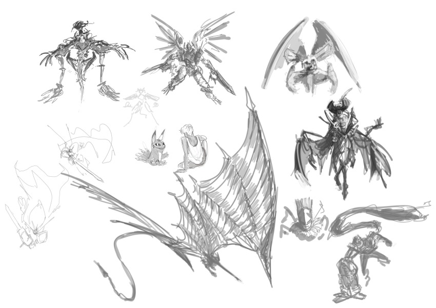 digimon digimon_(creature) dragon elecmon hat highres lance looking_at_another looking_at_viewer mask mast piemon pierrot polearm shinegreymon tail voltobautamon weapon wings