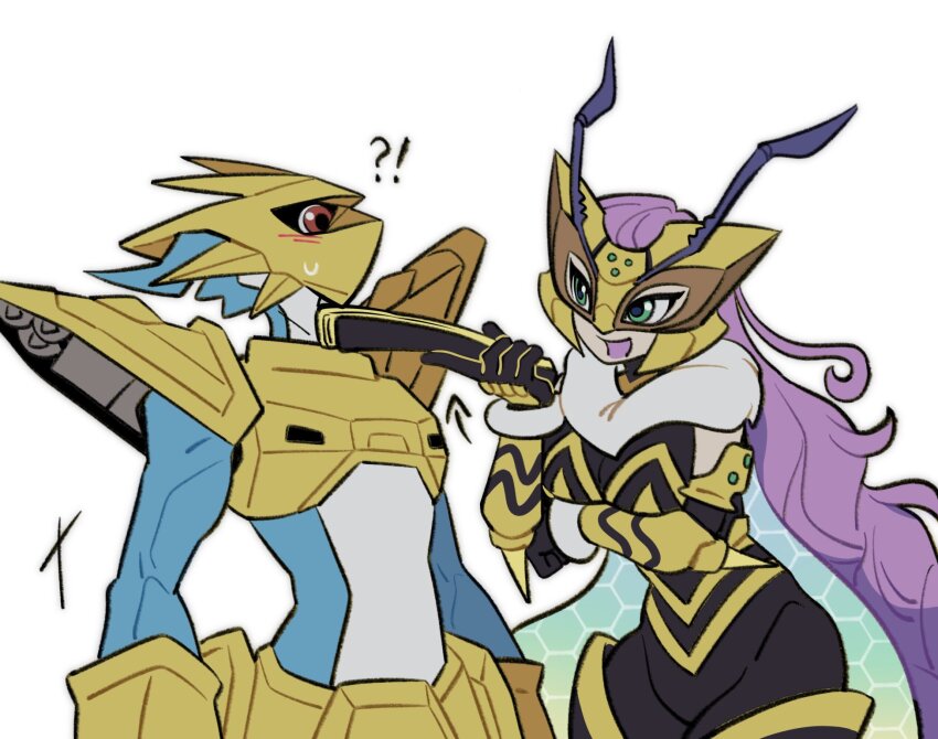 antennae arthropod_girl digimon digimon_(creature) long_hair magnamon mask queenbeemon very_long_hair
