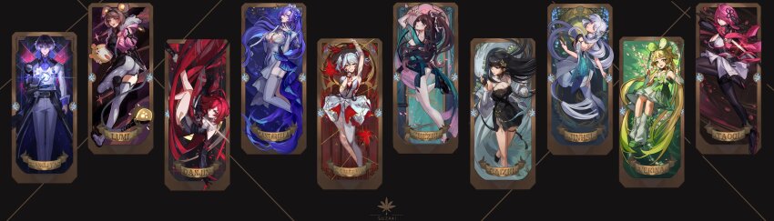 1boy 6+girls absurdres aqua_dress arm_up armpits artist_logo artist_name ass asymmetrical_clothes back baizhi_(wuthering_waves) bare_shoulders black_bodysuit black_collar black_dress black_eyes black_flower black_gloves black_hair black_hairband black_pantyhose black_shirt blake_bloom_(wuthering_waves) blonde_hair blue_eyes blue_flower blue_shirt bodystocking bodysuit boots braid breasts brown_eyes brown_hair camellya_(wuthering_waves) cantarella_(wuthering_waves) card_(medium) character_name chinese_clothes cleavage closed_mouth coat collar collarbone commentary cube danjin_(wuthering_waves) dress earrings english_commentary facial_mark floating_hair flower folded_braid from_behind from_side full_body fur-trimmed_jacket fur_trim gloves gradient_hair green_dress green_eyes green_hairband green_shoes hair_flower hair_intakes hair_ornament hair_over_one_eye hair_ribbon hair_spread_out hairband hand_on_own_face hand_up head_tilt headdress highres holding holding_paintbrush holding_sword holding_weapon jacket jewelry jinhsi_(wuthering_waves) large_breasts leg_up light_bulb logo long_hair looking_at_viewer looking_down low_twin_braids low_twintails lumi_(wuthering_waves) male_focus mark_under_eye mechanical_arms mechanical_hands mechanical_tail medium_hair multicolored_eyes multicolored_hair multiple_girls nail_polish no_eyewear on_swing open_clothes open_jacket open_mouth paintbrush pants pantyhose parted_lips pink_eyes pink_hair pink_jacket purple_nails red_hair red_pupils red_tabard ribbon see-through_cleavage see-through_clothes shirt shoes short_hair side_slit single_leg_bodysuit single_mechanical_arm single_mechanical_hand single_pantsleg single_thighhigh skirt smile standing standing_on_swing steve_zheng streaked_hair swing swinging_on_swing sword tabard tacet_mark_(wuthering_waves) tail taoqi_(wuthering_waves) thighhighs thighs torso_twist twin_braids twintails two-tone_eyes v-shaped_eyebrows verina_(wuthering_waves) very_long_hair weapon white_boots white_coat white_collar white_dress white_eyes white_hair white_pants white_ribbon white_skirt white_thighhighs wuthering_waves xiangli_yao_(wuthering_waves) yellow_flower zhezhi_(wuthering_waves)