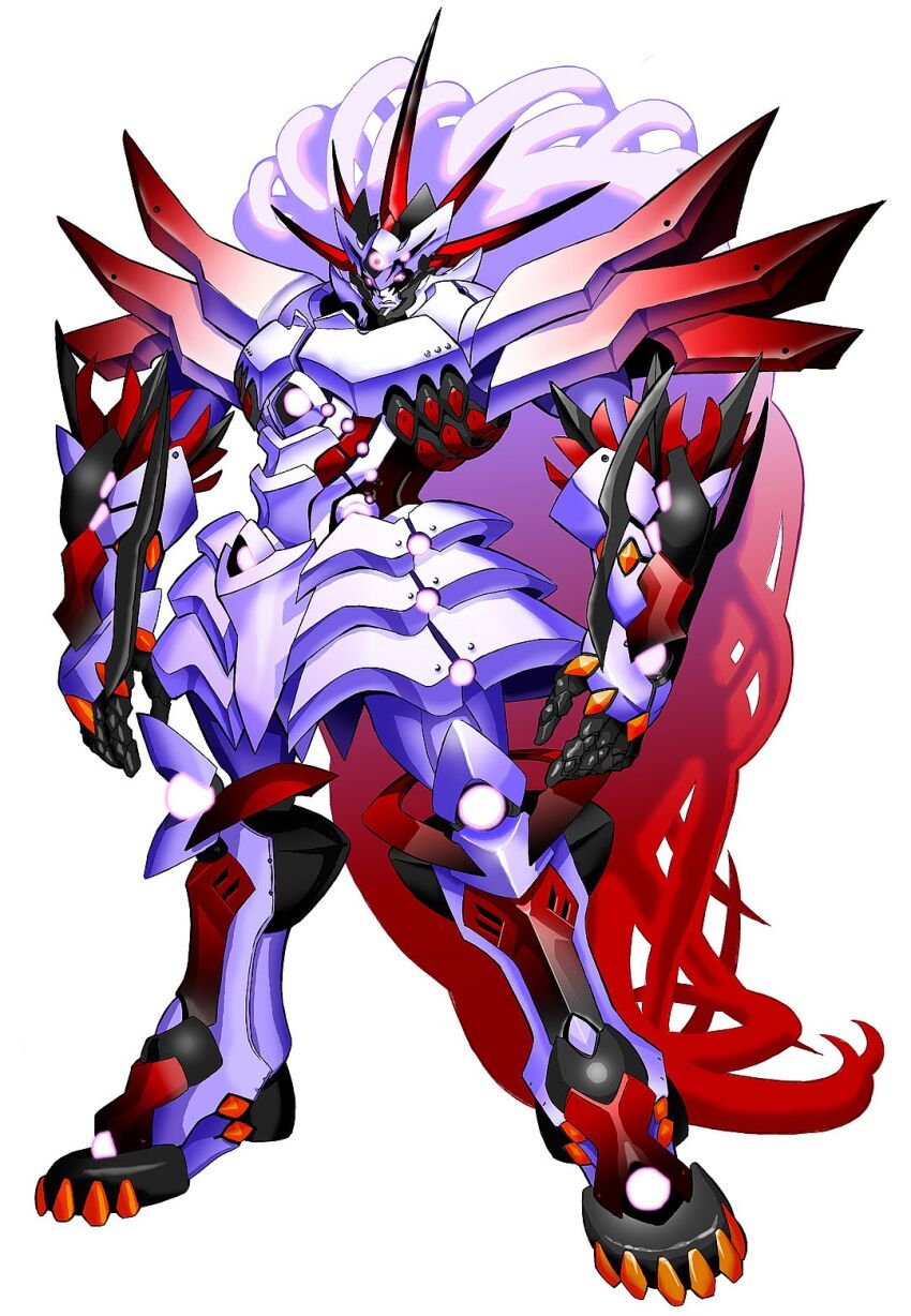 apotheosized_ialdabaoth armor armored_skirt artist_request gauntlets glowing glowing_eyes highres ialdabaoth long_hair looking_at_viewer mecha no_humans official_art open_hands orb pink_eyes red_armor red_hair robot second-party_source super_robot_wars super_robot_wars_compact_3 super_robot_wars_original_generation super_robot_wars_original_generation_gaiden very_long_hair white_armor