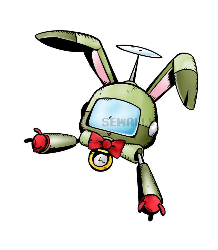absurdres clock digimon digimon_(creature) guidemon highres rabbit_ears ribbon simple_background solo spikes white_background