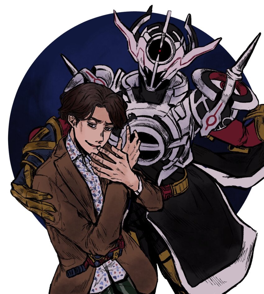2boys alien armor black_bodysuit black_hole bodysuit cobra_(animal) evol_blackhole evol_driver evol_trigger evolto full_armor fullbottle gloves glowing gold_armor helmet highres horns isurugi_souichi kamen_rider kamen_rider_build_(series) kamen_rider_evol looking_at_viewer male_focus multiple_boys pink_eyes rider_belt science_fiction shoulder_armor shoulder_spikes solo space spikes tason904 tokusatsu upper_body villain_pose white_armor