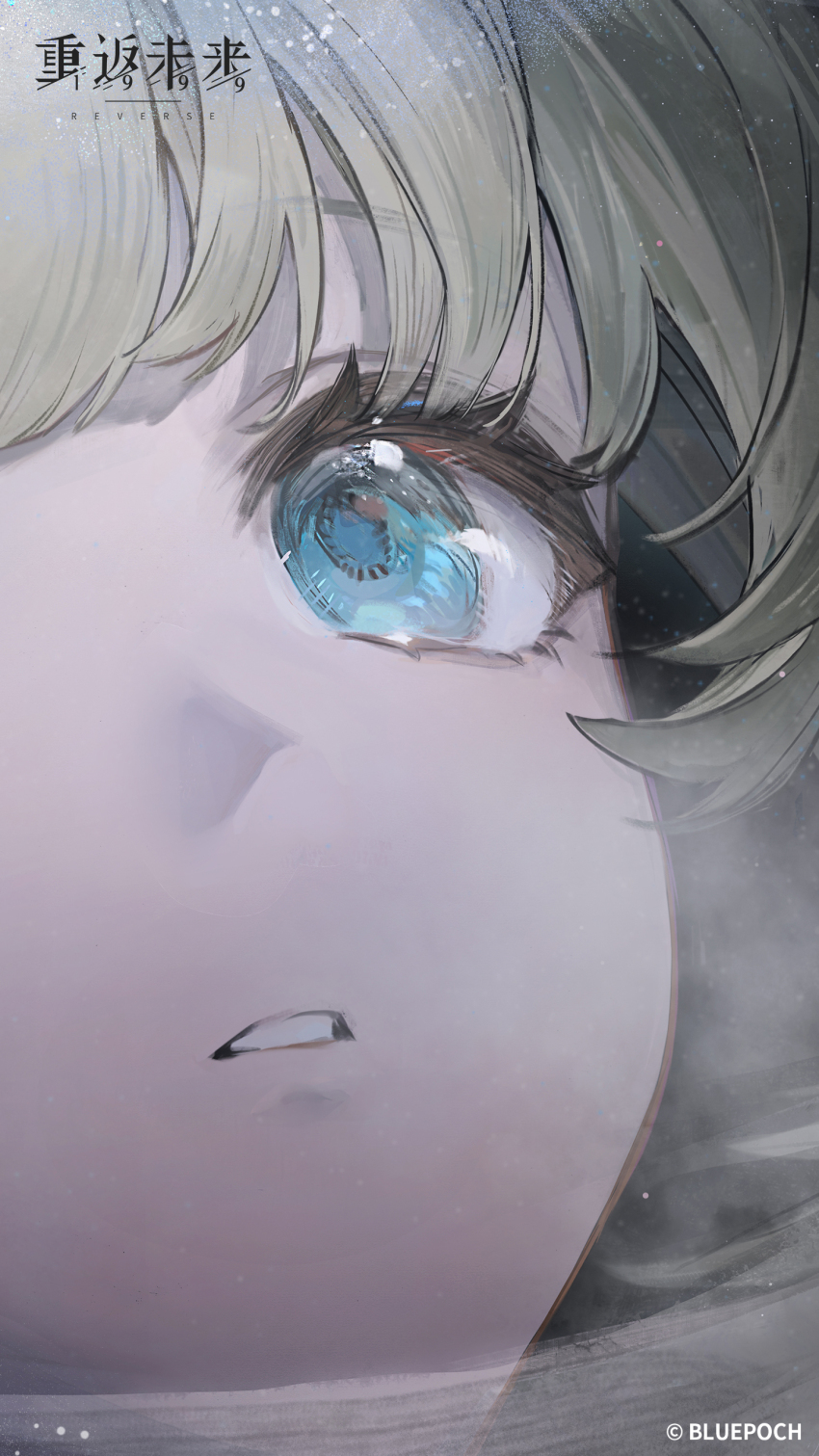 1girl absurdres astronaut blonde_hair blue_eyes close-up copyright_name copyright_notice eye_focus eyelashes helmet highres kiperina logo looking_up official_art official_wallpaper parted_lips reverse:1999 solo space_helmet