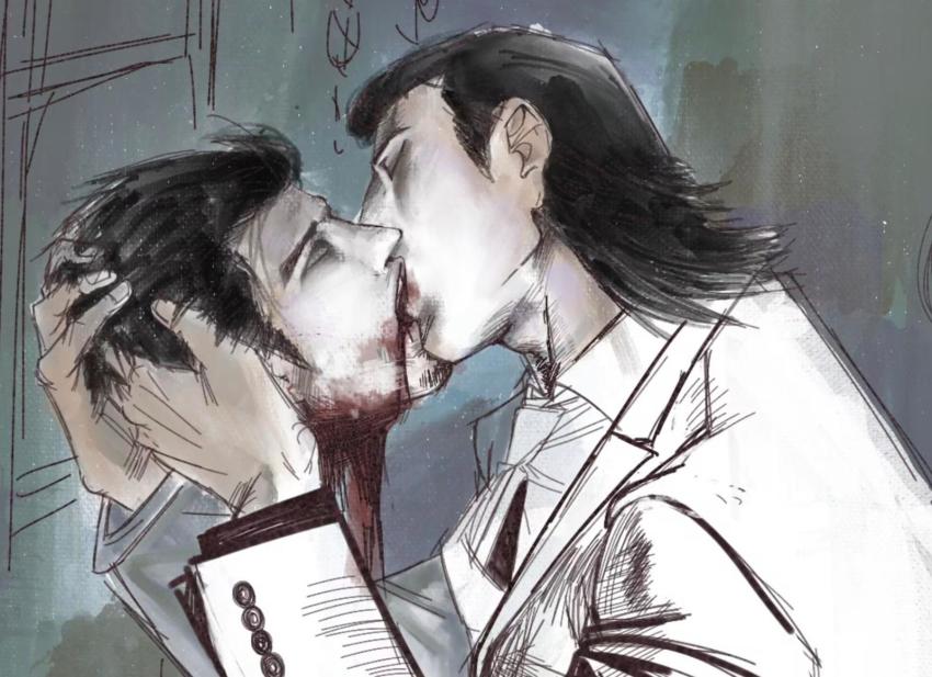 blood death decapitated_head decapitation guro highres kiryu_kazuma male_focus necrophilia nishikiyama_akira ryuu_ga_gotoku_(series)