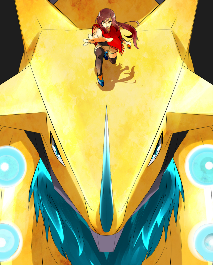 1girl absurdres aegisdramon armor blue_eyes blue_hair digimon dragon highres horns long_hair original