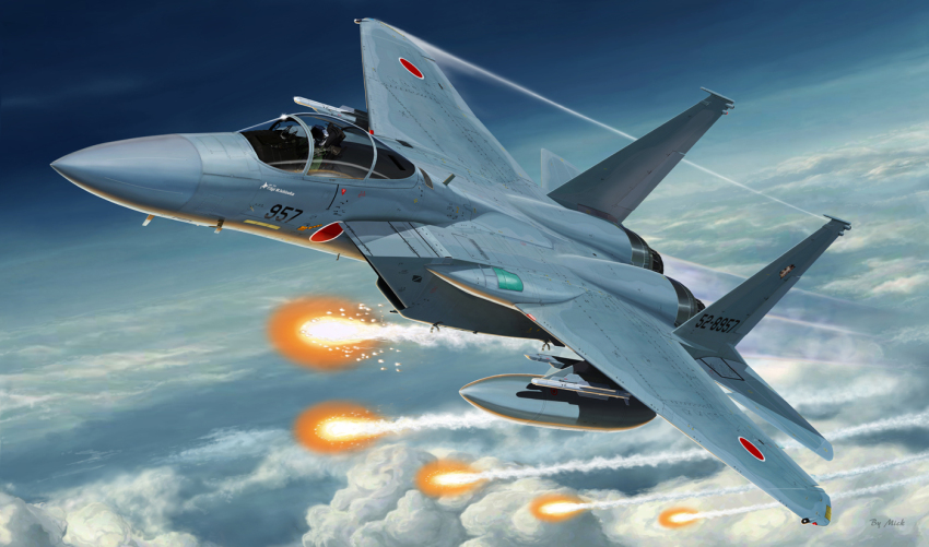 1other above_clouds air-to-air_missile aircraft airplane blue_sky canopy_(aircraft) cloud commentary_request contrail drop_tank f-15_eagle fighter_jet flare flight_suit g-suit helmet japan_air_self-defense_force japan_self-defense_force mick_(m.ishizuka) military military_vehicle missile mitsubishi_aam-5 mixed-language_commentary original outdoors pilot pilot_helmet roundel signature sky smoke smoke_trail vehicle_focus