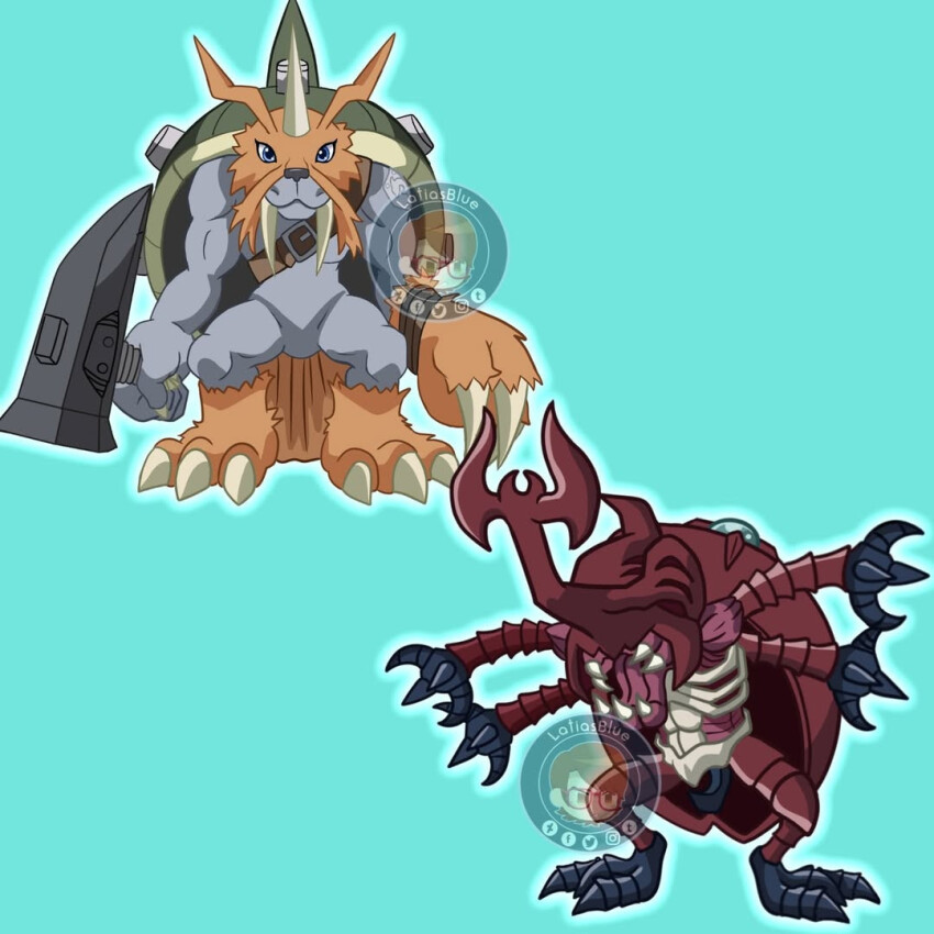 atlurkabuterimon atlurkabuterimon_(red) bug digimon digimon_(creature) digimon_adventure exoskeleton horns rhinoceros_beetle sharp_teeth teeth zudomon