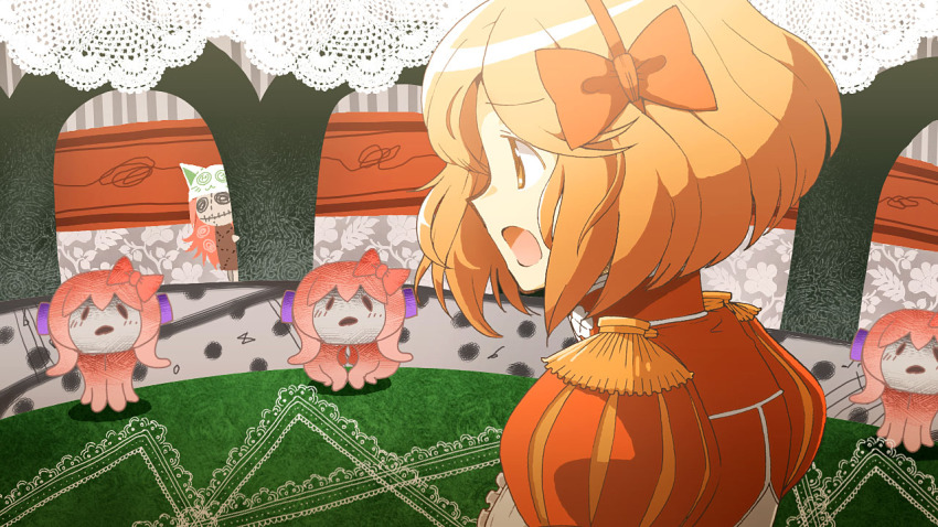 1girl daigoman mahou_shoujo_madoka_magica mahou_shoujo_madoka_magica_(anime) megurine_luka meiko_(vocaloid) parody portrait sakine_meiko style_parody takoluka toeto_(vocaloid) vocaloid witch&#039;s_labyrinth