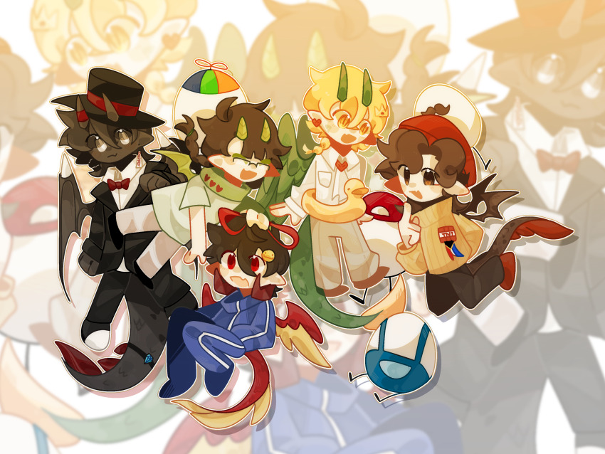 1other 2boys 2girls beanie black_jacket black_pants black_skin blonde_hair bobby_(quackity_smp) bow bowtie braid brother_and_sister brown_hair chayanne child chinese_commentary colored_skin commentary_request dapper_(quackity_smp) demon_boy demon_horns dragon_boy dragon_girl dragon_horns dragon_tail dragon_wings dream_smp duck_innertube egg explosive formal_clothes glasses hair_ribbon hardcore_heart hat highres horns jacket juanaflippa l&#039;manberg_flag long_hair luoenwoaini minecraft minecraft_youtube monster_boy multiple_boys multiple_girls pants personification propeller_hat quackity_smp ramon_(quackity_smp) red_bow red_bowtie red_ribbon ribbon shirt siblings single_braid sweater tail tallulah_(old_design)_(quackity_smp) tallulah_(quackity_smp) tilin tnt tnt_block_(minecraft) top_hat trump_(quackity_smp) variant_set white_eyes white_shirt wings yellow_sweater zoom_layer