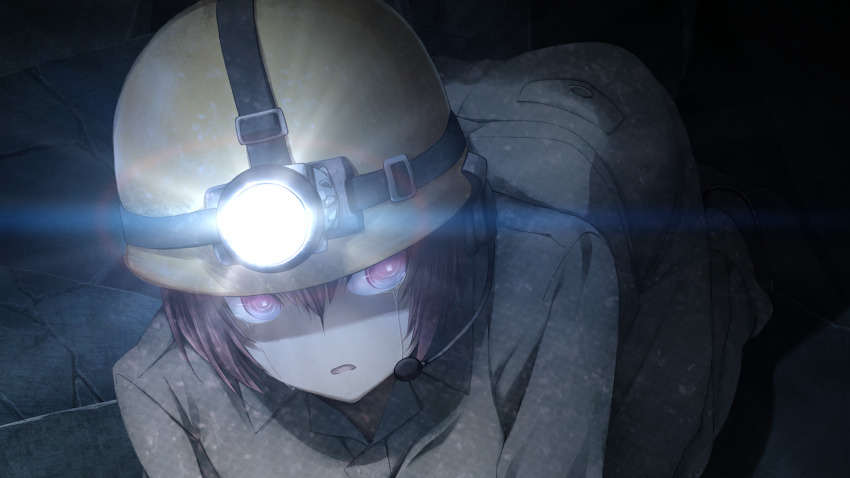 :o akiha_rumiho bent_over black_boots boots breast_pocket breasts brown_jacket brown_shirt cargo_pants crack cracked_floor cracked_wall crying crying_with_eyes_open dim_lighting flashlight flashlight_beam game_cg gloves hair_between_eyes hard_hat helmet highres huke jacket kneeling long_hair looking_to_the_side medium_breasts microphone night official_art open_collar open_mouth pants pink_eyes pink_hair pocket ringed_eyes rubble shiny_lips shirt short_hair square_pupils steins;gate steins;gate:_linear_bounded_phenogram streaming_tears tears teeth tongue torch tsurime underground upper_teeth_only wavy_mouth yellow_helmet