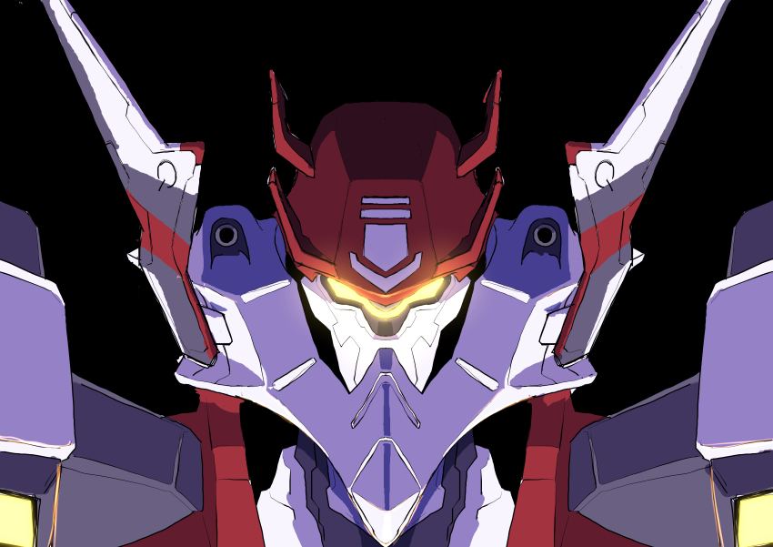 absurdres assault_visor black_background glowing highres legna1113 mecha mecha_focus muv-luv muv-luv_alternative muv-luv_total_eclipse no_humans portrait robot science_fiction straight-on tactical_surface_fighter xfj-01a_shiranui