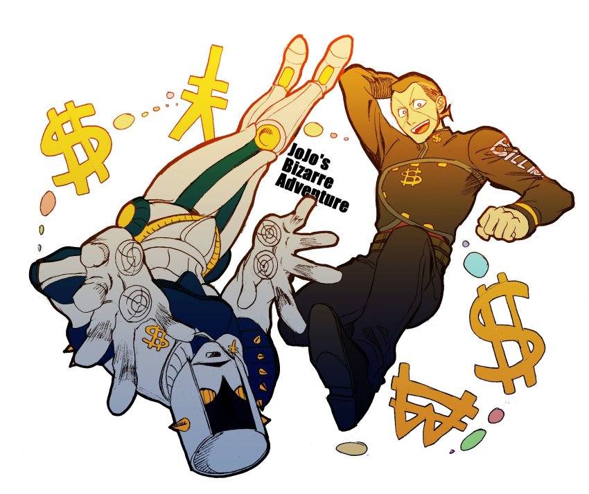 1boy bad_id bad_twitter_id bae_(baebae) black_hair dollar_sign facial_mark gakuran highres jojo_no_kimyou_na_bouken male_focus nijimura_okuyasu open_mouth pompadour school_uniform smile stand_(jojo) the_hand_(stand) yen_sign