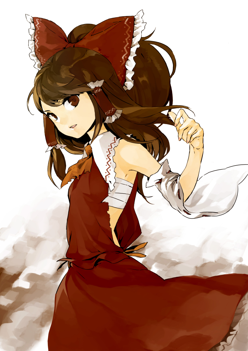 1girl absurdres armpits bad_id bad_pixiv_id female_focus hakurei_reimu highres imperishable_night itsu ritz_(h322) sarashi solo touhou
