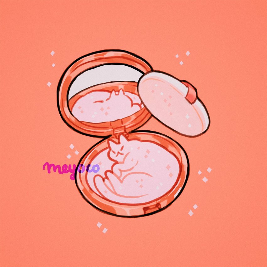 animal artist_name bad_id bad_twitter_id cat highres lying meyoco mirror no_humans on_side orange_background original powder simple_background sparkle white_cat