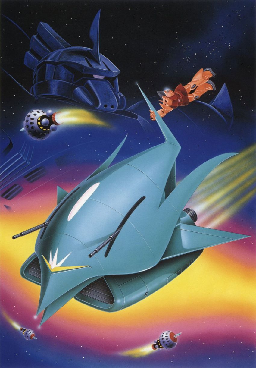 damaged elmeth gelgoog gelgoog_s_char_custom gundam highres mecha mobile_suit_gundam official_art robot scan space