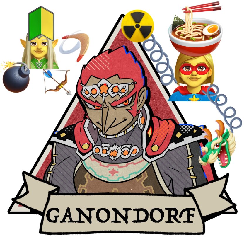 1boy armor cape character_name circlet dancho_no_mori dark-skinned_male dark_skin earrings emoji facial_hair forehead_jewel ganondorf gem gerudo highres jewelry looking_at_viewer male_focus mutton_chops nintendo orange_eyes orange_gemstone pauldrons pointy_nose red_cape red_hair short_hair shoulder_armor sideburns silver_circlet smile solo spiked_hair super_smash_bros. the_legend_of_zelda the_legend_of_zelda:_ocarina_of_time