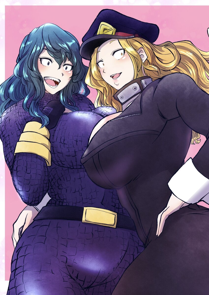 2girls boku_no_hero_academia breast_press breasts character_request cleavage huge_breasts large_breasts multiple_girls setsu tokage_setsuna utsushimi_kemii