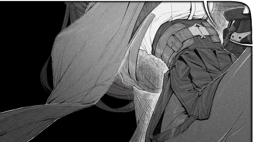 1girl black_background cyta_celest fox_girl gloves greyscale holding holding_sword holding_weapon hoshimi_miyabi long_hair monochrome out_of_frame pantyhose simple_background skirt solo sword weapon zenless_zone_zero