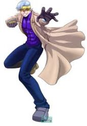 1boy abs black_gloves blue_eyes gloves loki_(shijou_saikyou_no_deshi_kenichi) male_focus muscular muscular_male purple_shirt shijou_saikyou_no_deshi_ken&#039;ichi shirt