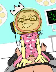  1boy 1girl bodysuit cardiogram gloves hazmat_suit inkling laboratory latex latex_bodysuit latex_gloves nintendo operating_table pearl_(splatoon) qqlettuce sex source_request splatoon_(series) strapped_down surgical_light table tagme  rating:Explicit score:9 user:MunkDonalds